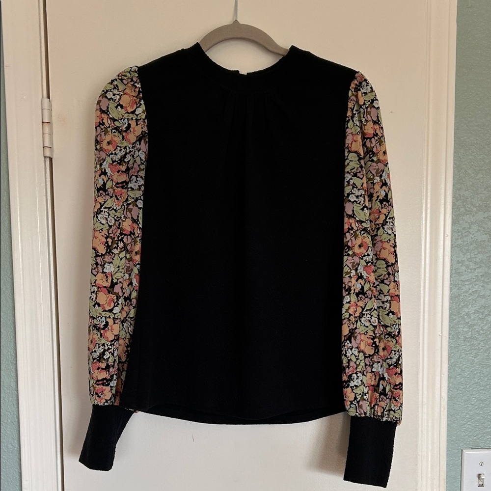 THML Black Top with Floral Sleeves